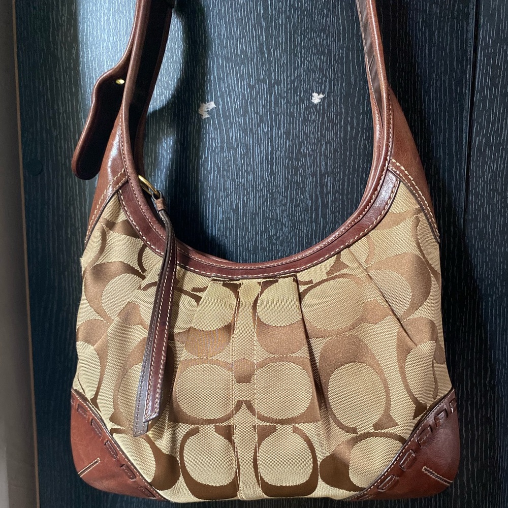 Coach Tan and Brown Signature Shoulder Bag